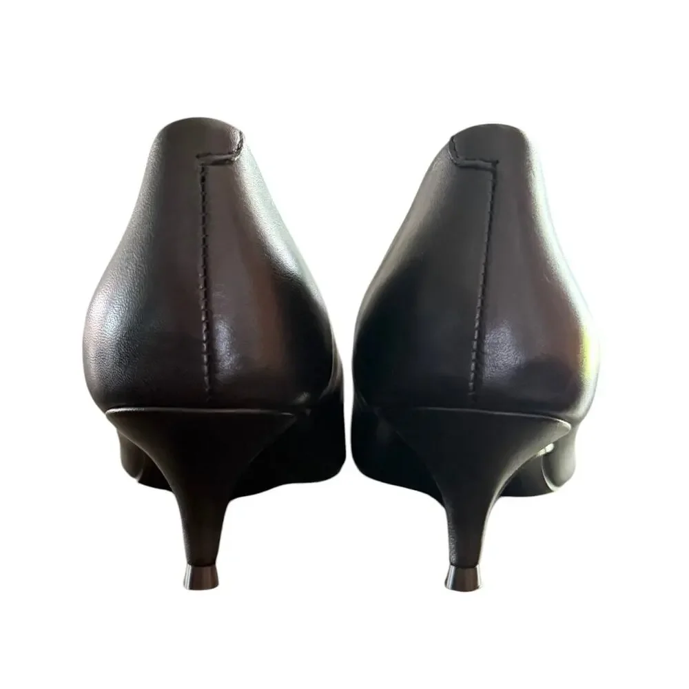 VIONIC Josie Pointed Tor Kitten Heels Black Leather Size 7.5 Office Career NEW